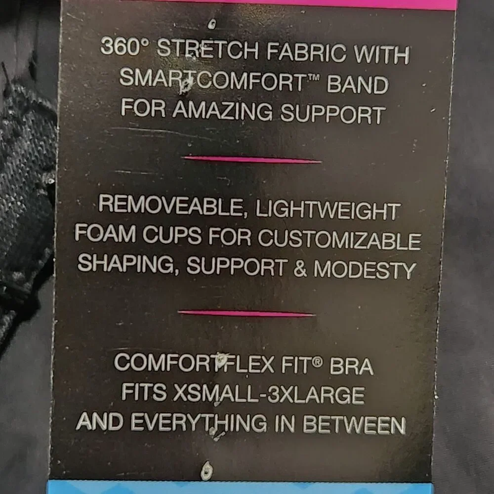 Bali Bra Size 3XL Black Convertible Straps Wireless Stretch Comfort.
